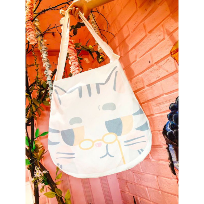 Túi đeo vai/đeo chéo (VẢI BỐ COTTON MỀM DÀY - FORM TO) - MÈO MẮT KÍNH