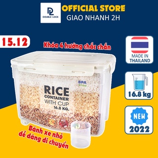 Thùng đựng gạo nhựa JCJ DoubleLock 16.8 kg, chống ẩm, chống côn trùng, kháng khuẩn Ag+, kín khí dùng cho tủ bếp gia đình