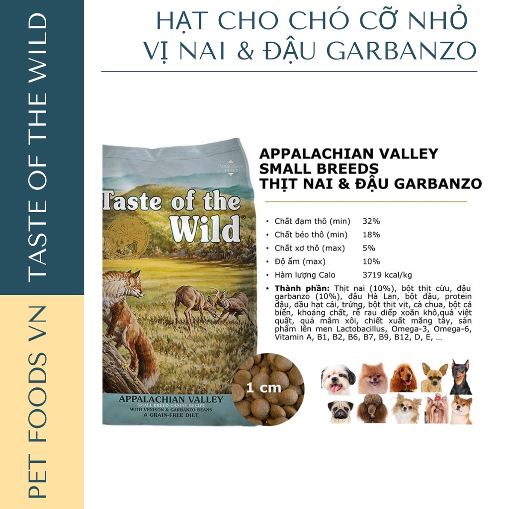 Hạt cho chó cỡ nhỏ TASTE OF THE WILD Appalachian 500g vị Nai &amp; Đậu Garbanzo