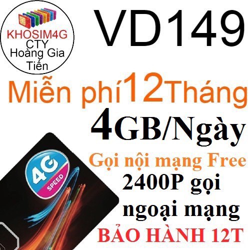 Sim 4G Vinaphone VD149,Bundle Club ( Miễn phí 12 tháng không cần nạp tiền)