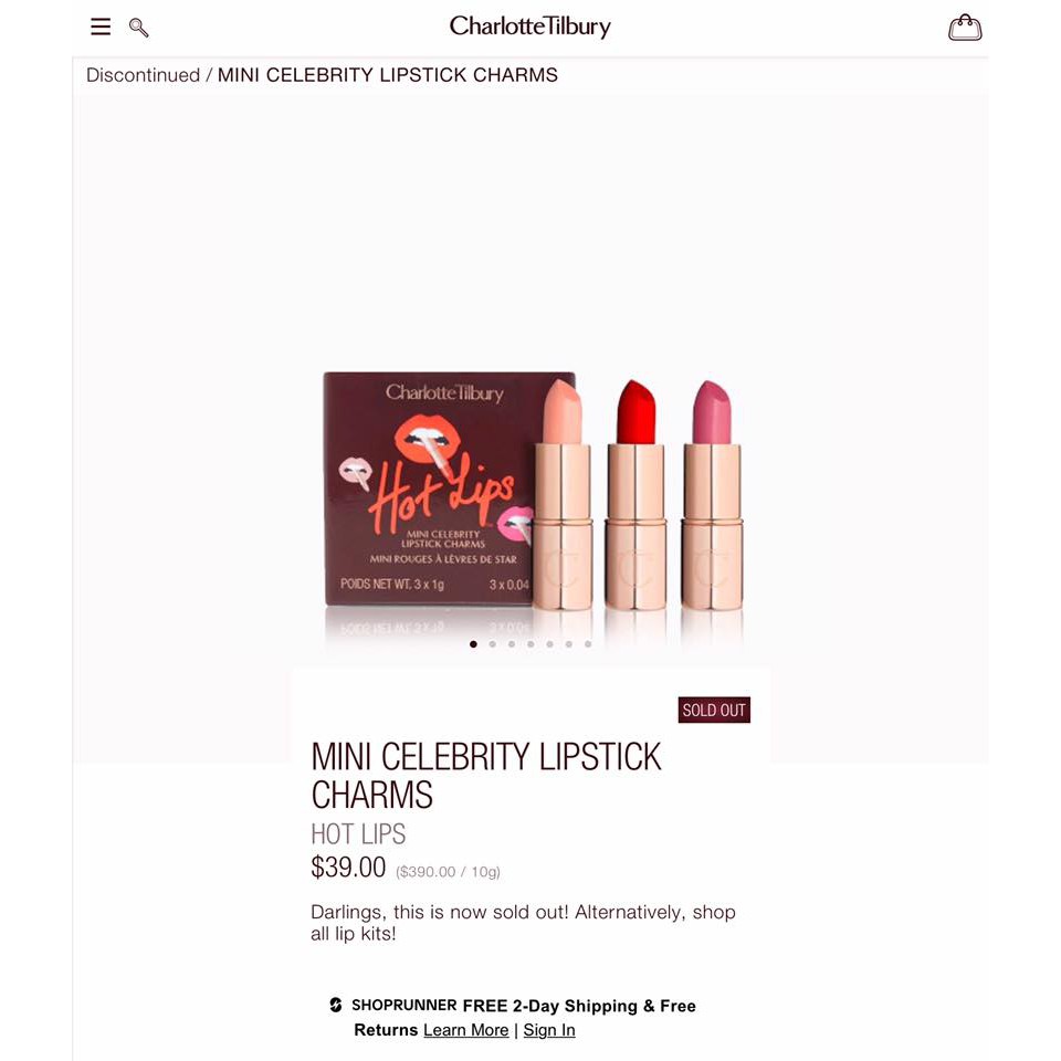 Set 03 cây son mini Charlotte Tilbury Hot Lips Mini Celebrity Lipstick Charms LIMITED EDITION FS