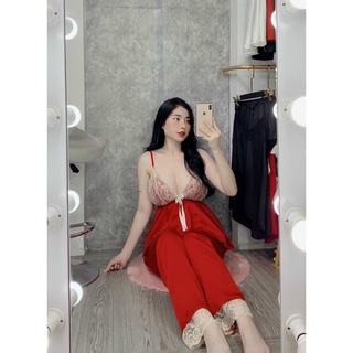 Sét bộ satin dài phối ren cực hot