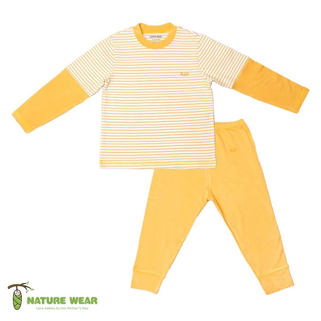 [CHÍNH HÃNG] Bộ dài tay chui đầu bamboo cotton thân kẻ trẻ em thu đông 2021 Nature Wear