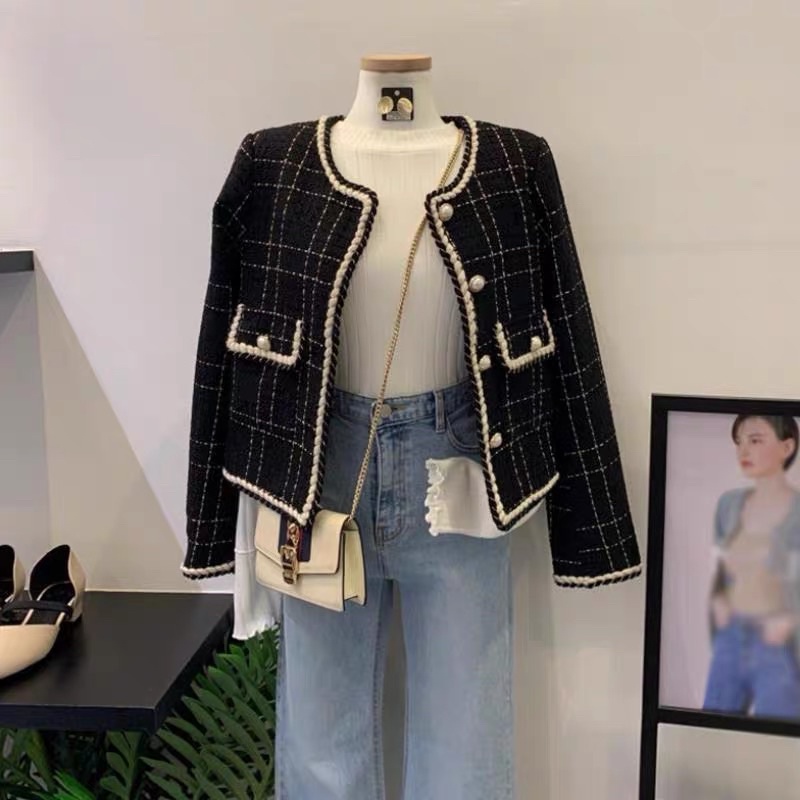 Áo Dạ Tweed Viền Thừng Cúc Ngọc - Áo Khoác Dạ Nữ Quảng Châu Mẫu Mới