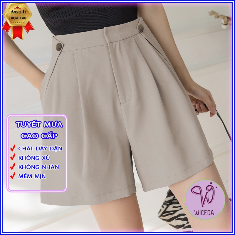 Quần short đùi nữ cạp cao túi dọc Wiceda , quần sooc ngăn lưng cao 2 màu đen trắng sứ chất tuyết mưa đẹp QDS510