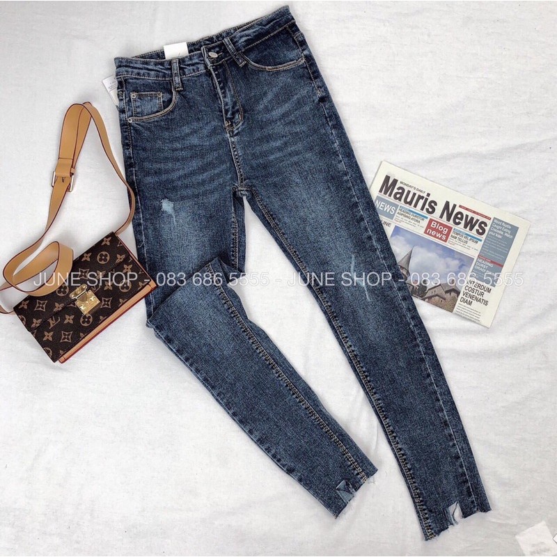 Quần skinny jean ôm lưng cao rách quảng châu ulzzang