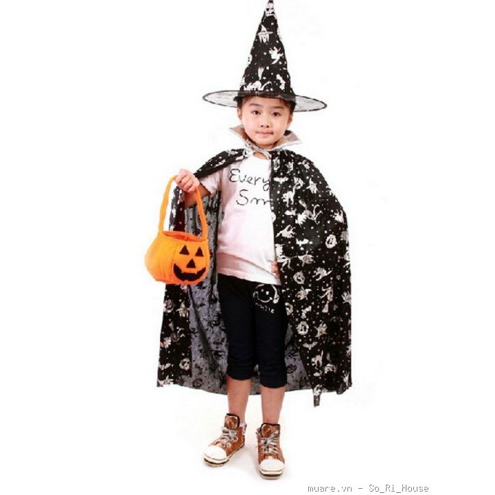 Bộ hóa trang lễ hội Halloween áo choàng và nón phù thủy