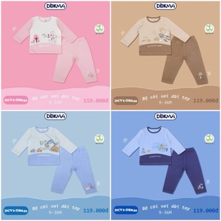 (6-9 tháng) Bộ dài tay cài vai bé trai bé gái Dokma - chất cotton siêu mềm thoáng (DB840)