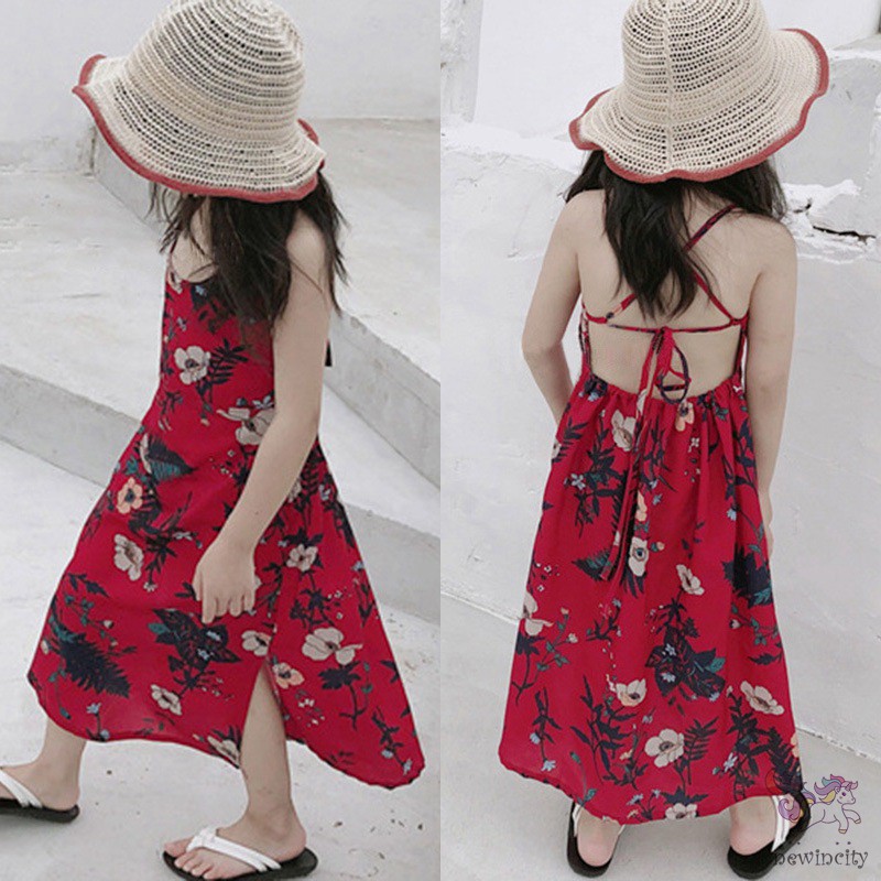 Đầm in hoa buộc dây lưng thời trang cho bé gái