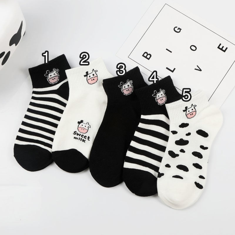 Set 5 Đôi Tất Nữ Cổ Ngắn Bò Sữa CUTE Phô Mai, Cộng Nghệ Chải Kỹ Cotton