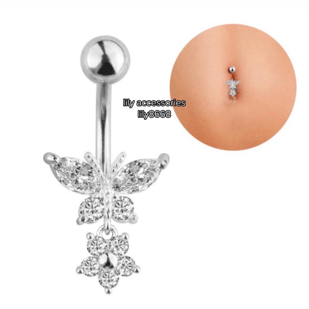 khuyê rốn hình bướm đính kim