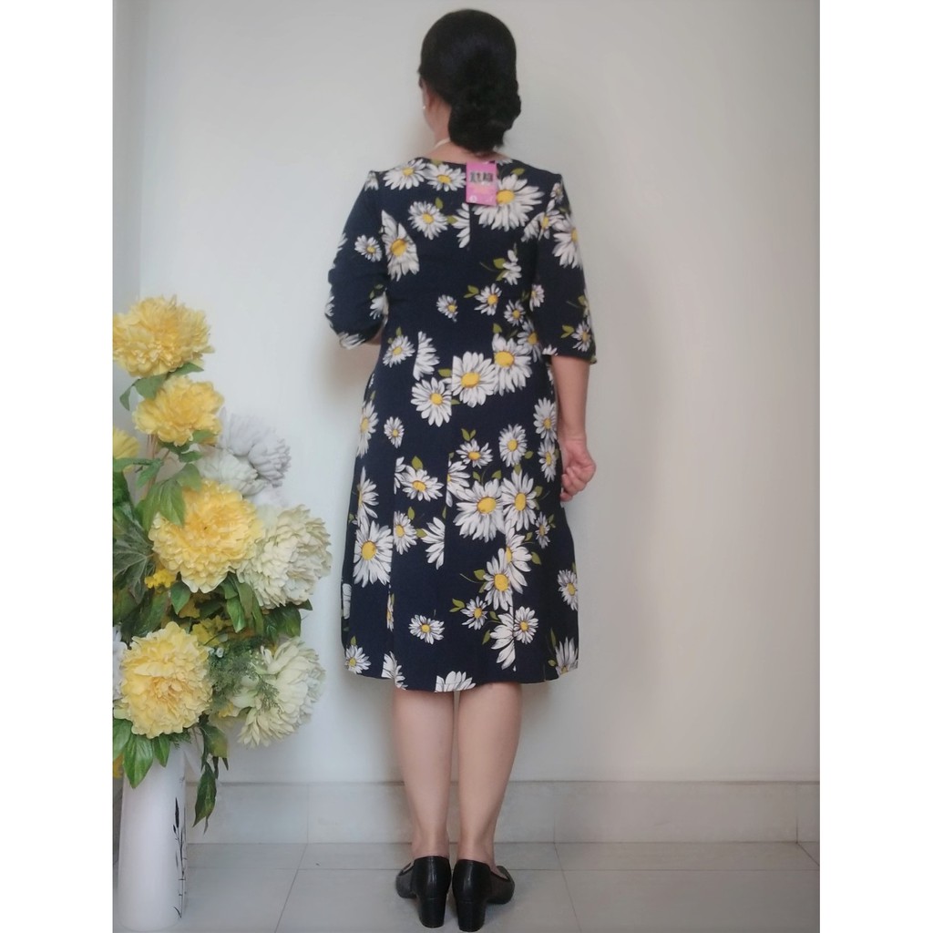 Váy Đầm Trung Niên Dáng Xòe 6 Mảnh Thun Chéo Dày Dặn, Co Giãn - Size 45KG - 78KG