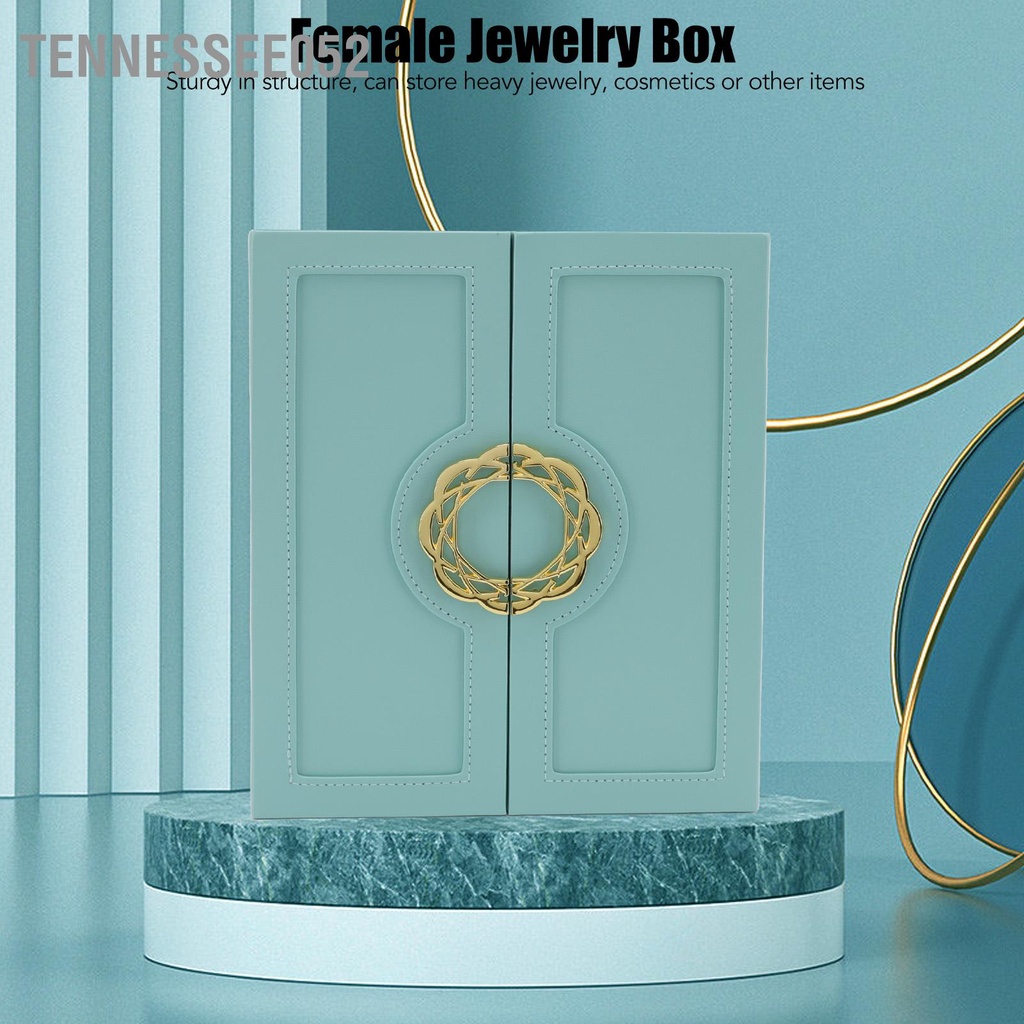 [Hàng HOT] Hộp Đựng Trang Sức Bằng cao cấp bọc da 5 tầng Hai Cửa Màu Xanh Lá Phong Cách Châu Âu sang trọng【Tennessee052】