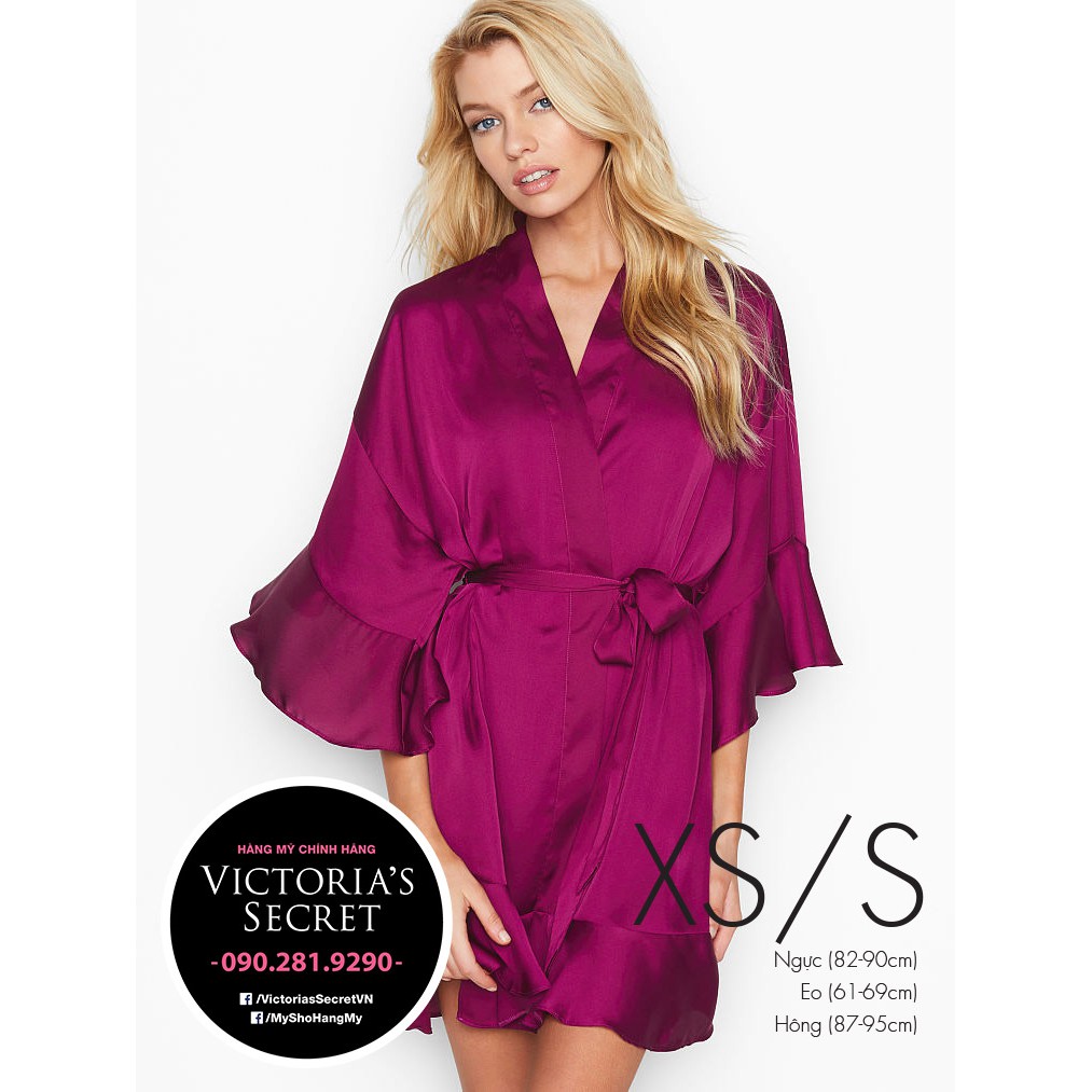 (Hàng Bill USA - Size XS/S) - Áo Khoác Kimono (23) phối ren đỏ đô, siêu sexy, vải satin đẹp, mịn, Magenta Rose