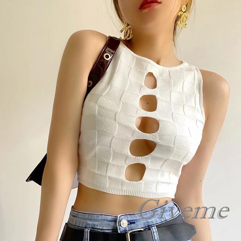 Áo Croptop Dệt Kim Sát Nách Màu Trơn Họa Tiết Kẻ Sọc Màu Sắc Thời Trang Cho Nữ