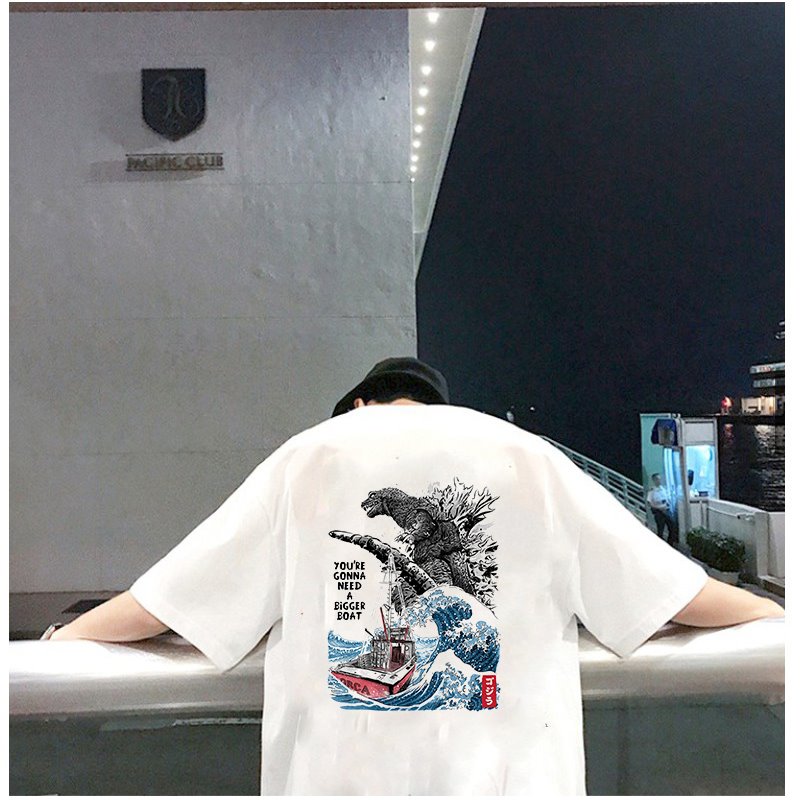 Áo thun unisex nam nữ tay lỡ họa tiết quái vật biển vải dày mịn 2021T3111