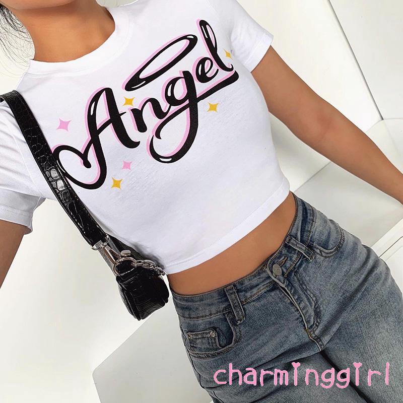 Áo Croptop Tay Ngắn In Chữ Thời Trang Cho Nữ