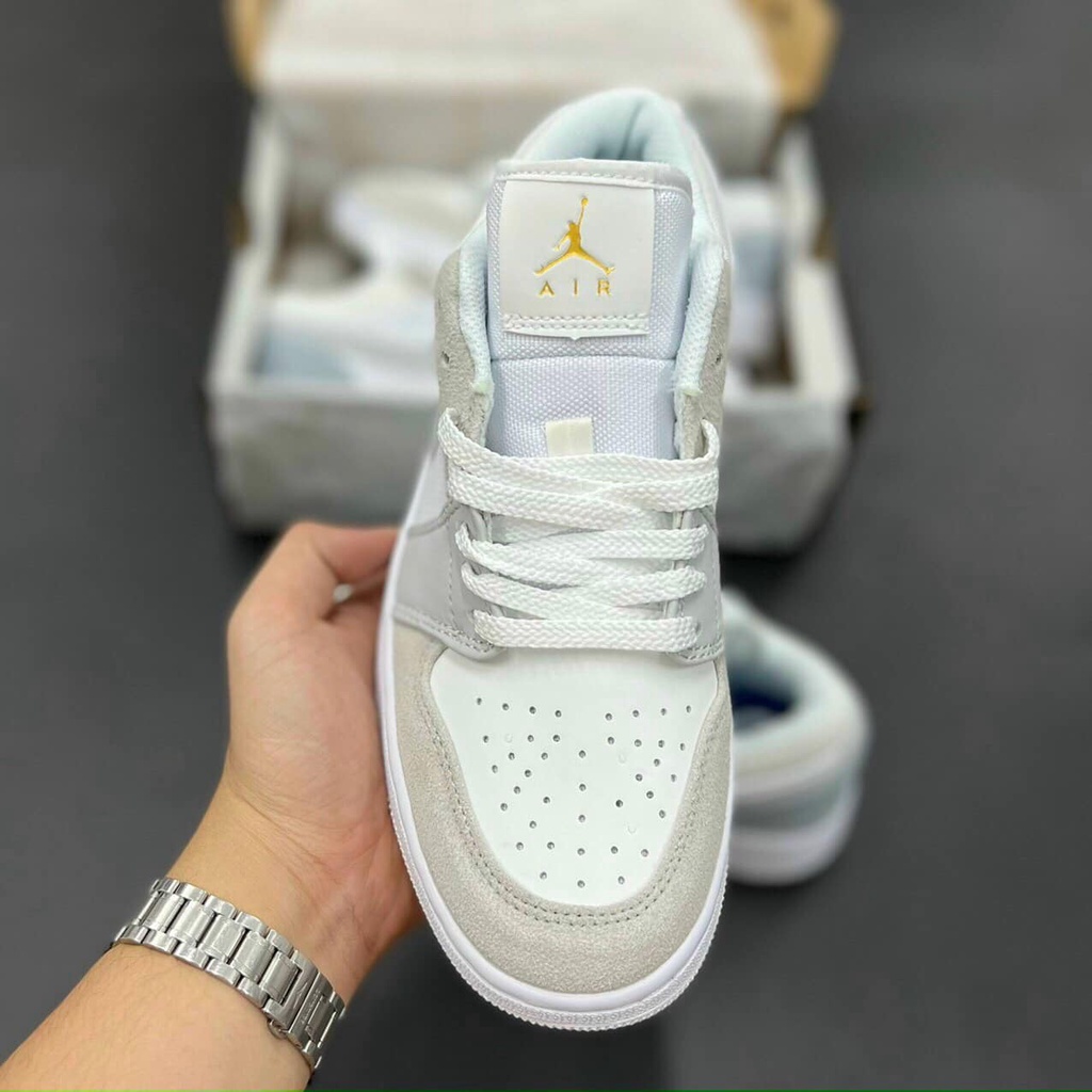 Giày 𝐉𝐨𝐫𝐝𝐚𝐧 1 Low paris xám xanh cổ thấp, Sneaker thể thao JD1 Nam Nữ hàng đẹp Full BOX BILL