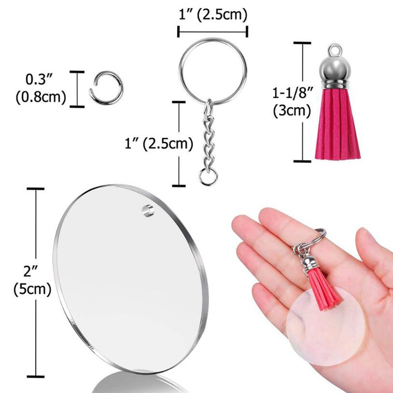 Set 200 Đĩa Tròn Acrylic Trong Suốt Làm Móc Khóa DIY
