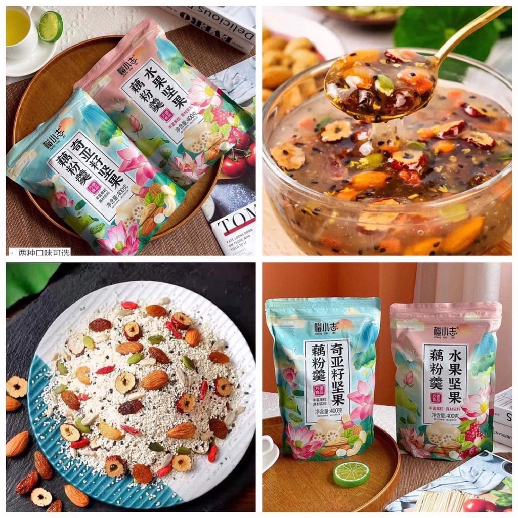 HOT - Bột củ sen mix hạt dinh dưỡng, dưỡng nhan thanh mát ngủ ngon tiện lợi, tốt cho sức khoẻ Hongkong gói 400gam