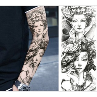 Hình xăm dán kín tay cao cấp chủ đề trắng đen 17x48cm+ deal sooc chỉ 6k bắp tay xinh