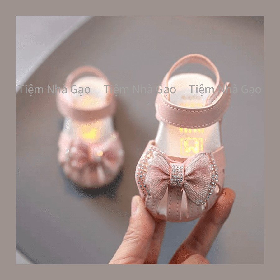 [SALE SỐC] Giày sandal bé gái đính nơ, cực kì thoải mái, êm chân 2 màu hồng kem (6 tháng - 5 tuổi)