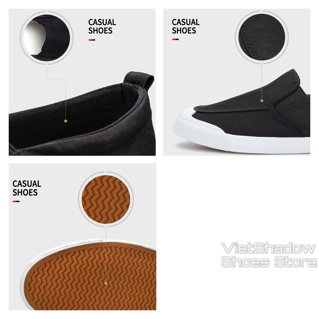 Slip on nam LEYO - Giày lười vải nam - Vải polyester 3 màu đen full, đen đế trắng và xám - Mã SP A1109 VGE