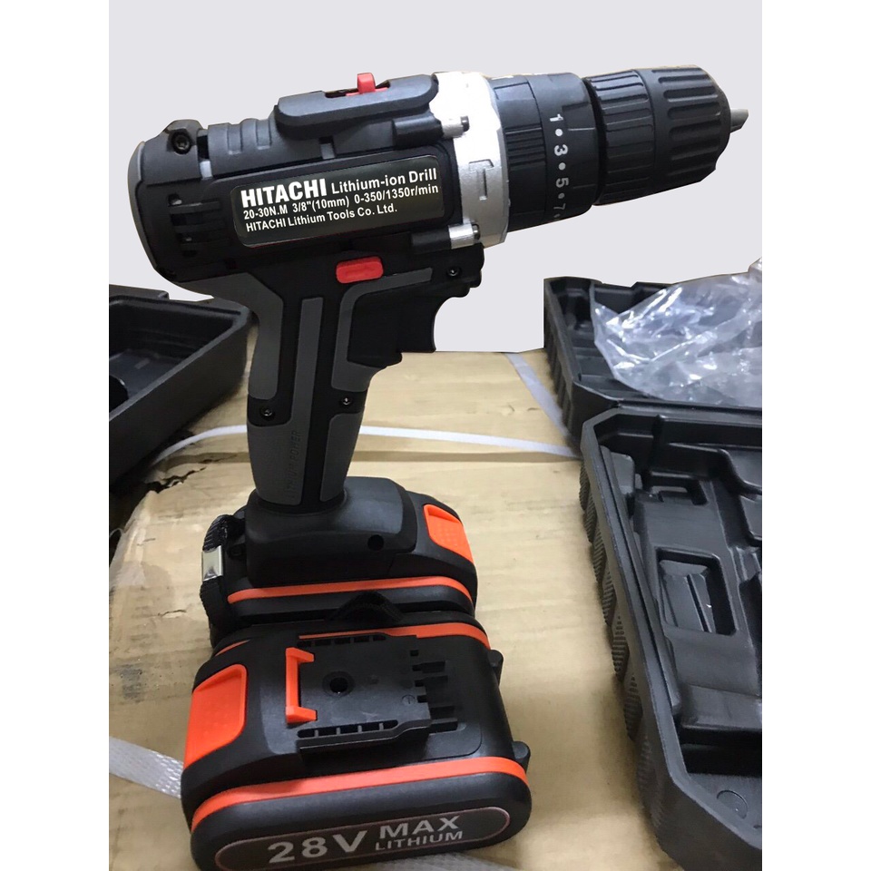 KHOAN KHÔNG DÂY HITACHI 28V - Tặng thêm 24 phụ kiện - 3 Chức năng: khoan, vít, đục tường