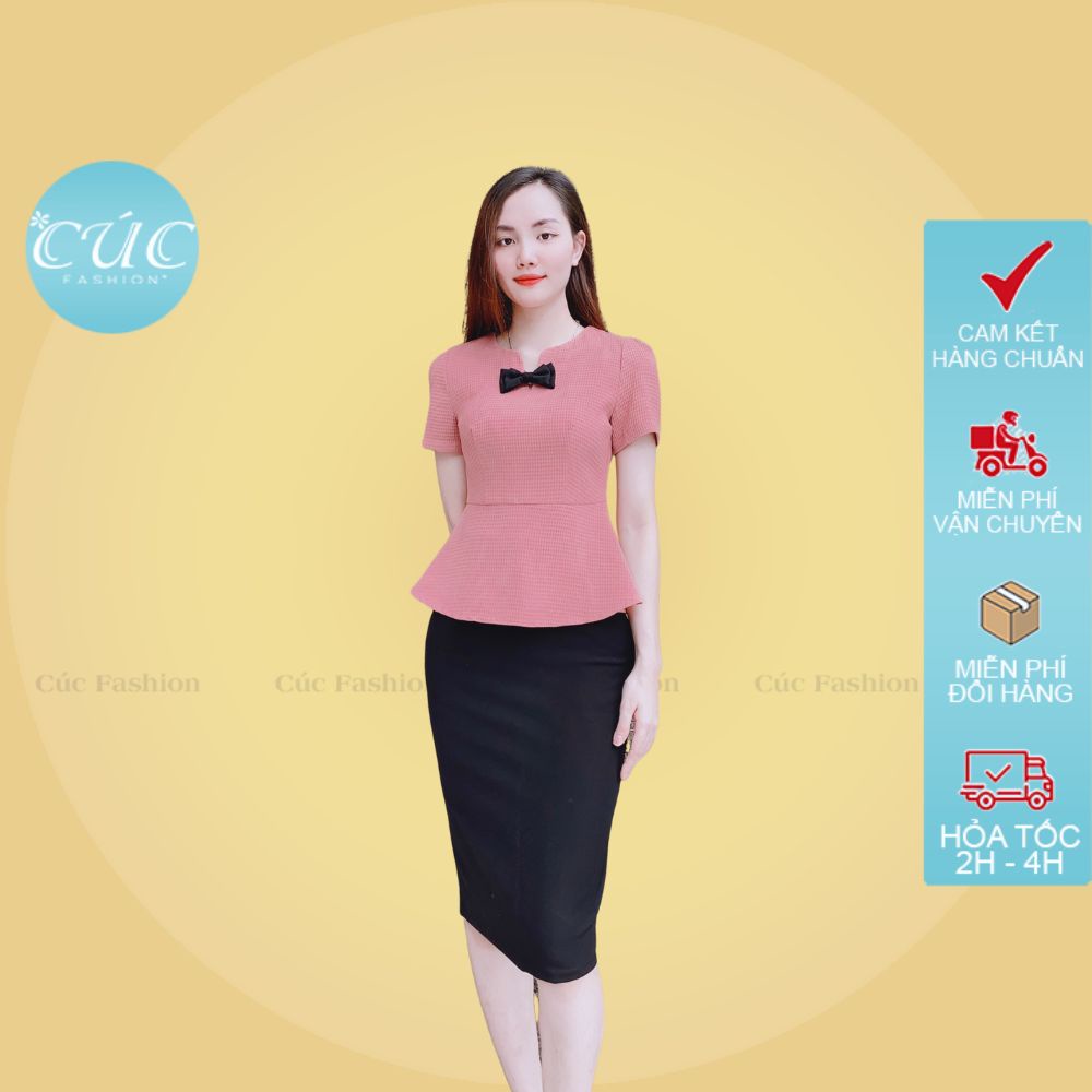 Áo sơ mi nữ CÚC FASHION somi tay ngắn cao cấp vải đẹp kiểu công sở trắng nhiều màu áo xốp cổ nơ đen A1180