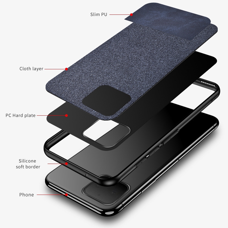 Ốp điện thoại bảo vệ bằng TPU mềm vân vải + da cho Google Pixel 4 XL 4a 3a XL