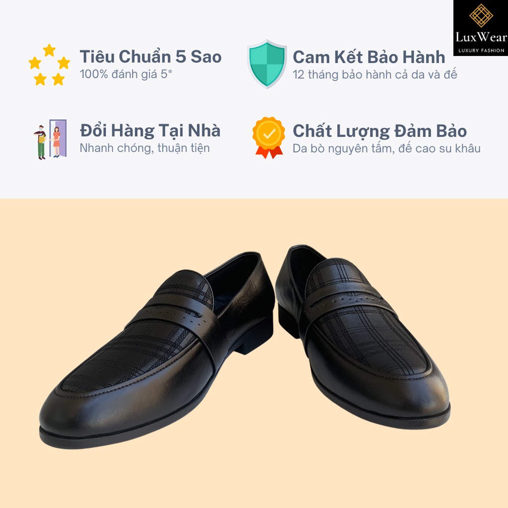 Giày lười nam da bò cao cấp đế khâu LuxWear màu đen có quà tặng kèm tất lười hoặc lót giày cao cấp - GCR