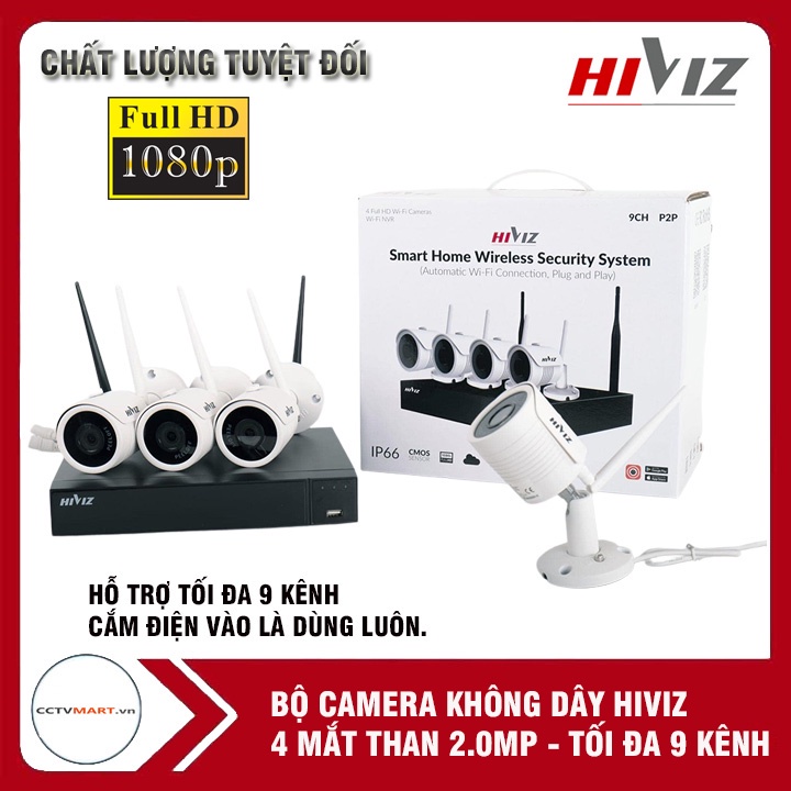 [Chính Hãng] Trọn Bộ Camera KIT Hiviz không dây Fullhd 1080P HI-KIT904W - Đầy đủ cắm nguồn là dùng