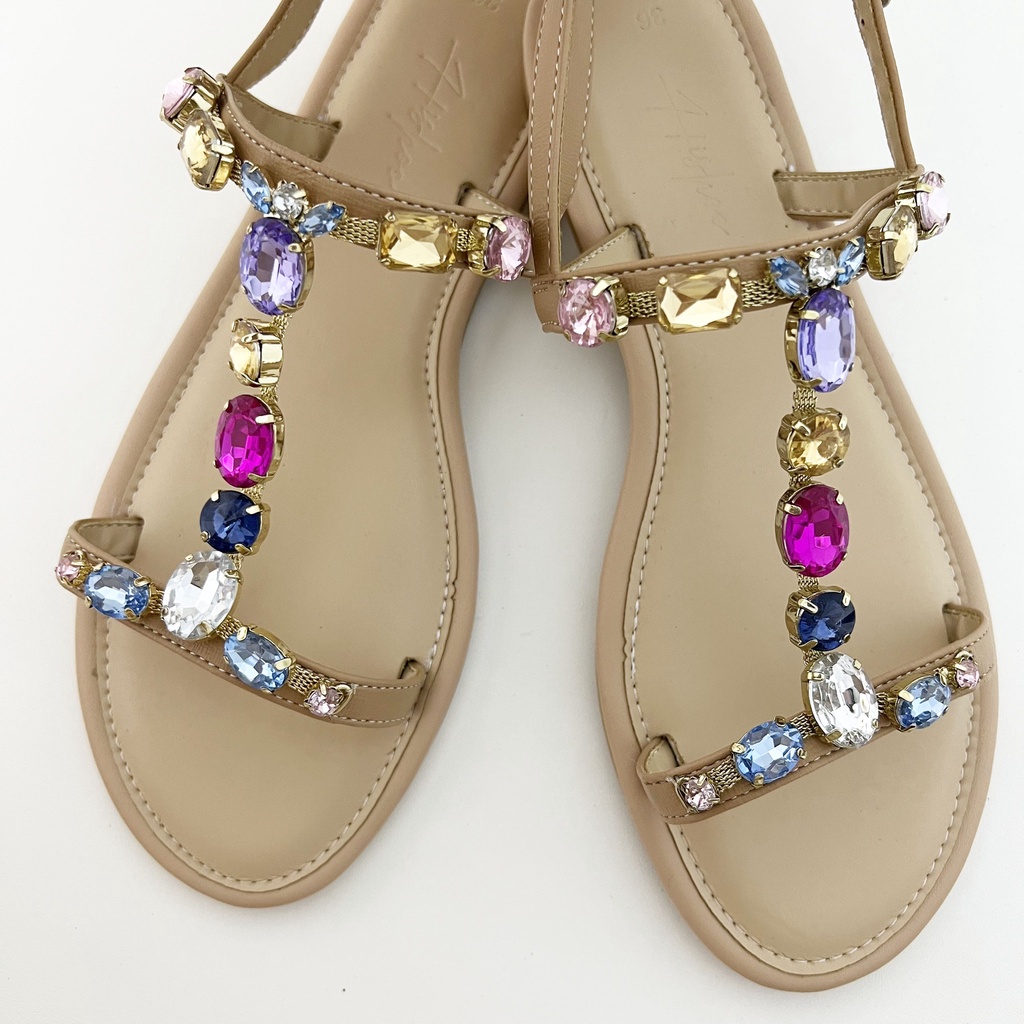 Giày Sandal Quai Mảnh Nữ đi học mặc váy Thời Trang biển Quai Ngang hậu Phối Đính Đá Cao Cấp Hishoo VNXK Ulzzang S089