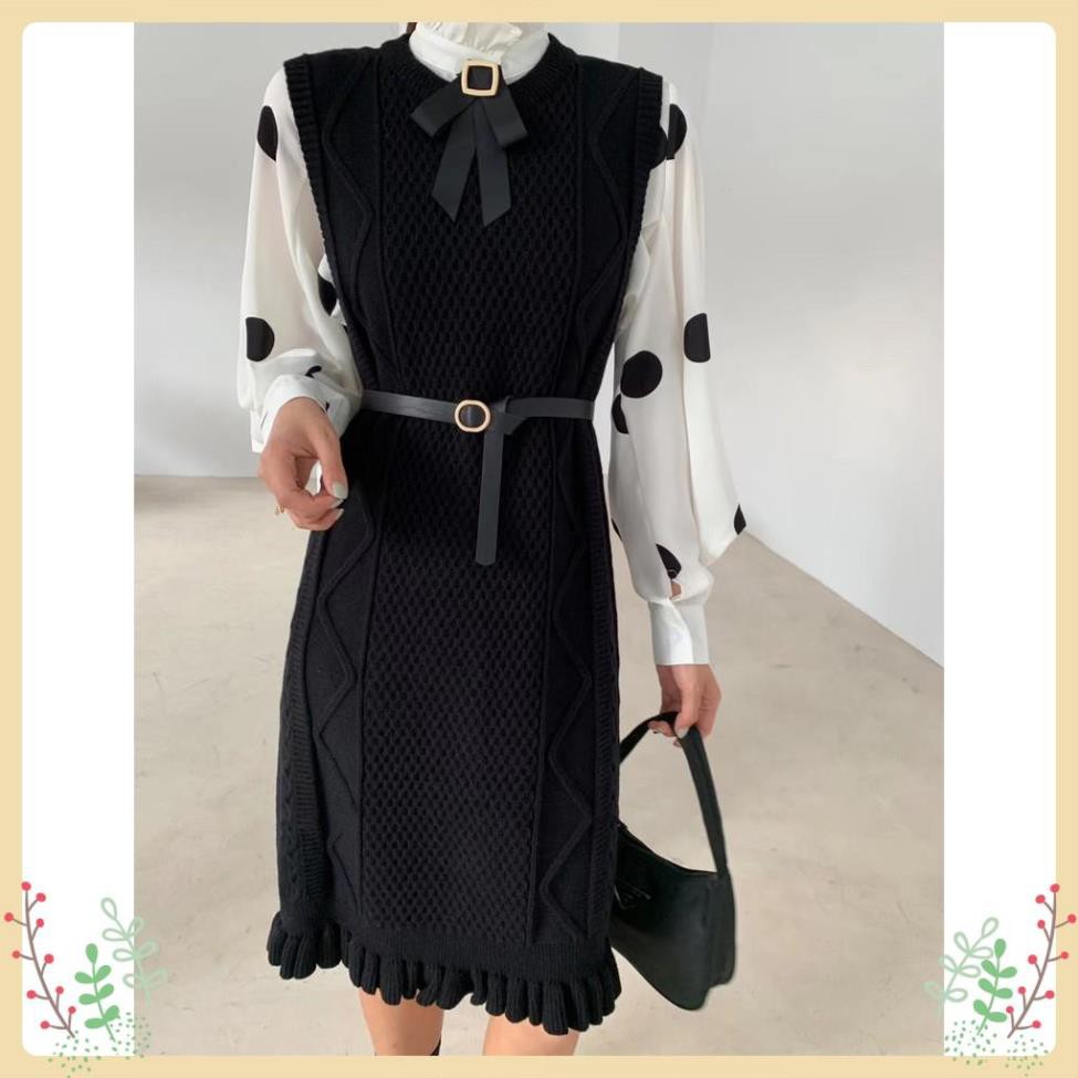 Đầm Len Lury, Set Váy Len Dáng Ôm Kết Hợp Sơ Mi Tặng Kèm Đai, Nơ Cài Váy, Hàng Quảng Châu Cao Cấp Siêu Hot