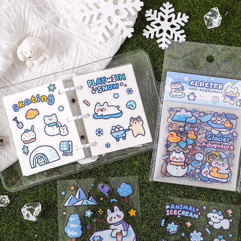 Túi 20-25 tấm sticker PE trong suốt ĐỘNG VẬT DỄ THƯƠNG trang trí bullet journal decor thư thiệp quà, vật dụng