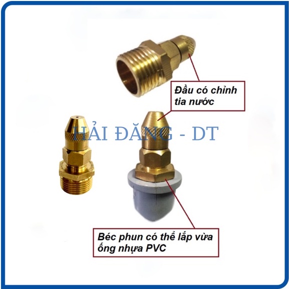 Béc đồng phun sương chân ren 21mm có chỉnh tia