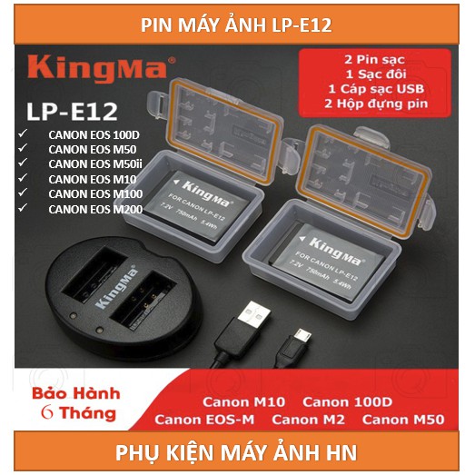 Bộ 2 Pin KingMa LP E12 750 mAh chính hãng + dock sạc, dây sạc dùng cho canon EOS M ,M2 ,M10, M50 ,M100 ,100D......