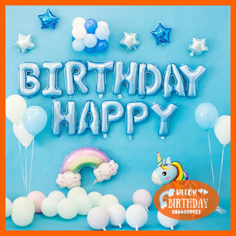 Set Trang Trí Sinh Nhật ️🦄TUỔI NGỰA🦄 Siêu Dễ Thương Cho Bé Trai, Đầy Đủ Như Hình Tặng Kèm Đồ Bơm Băng Dính