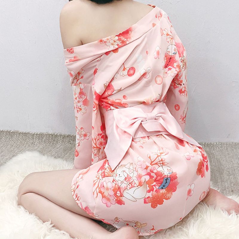 san* Women Pajamas Tracksuit Japanese Sakura Cat Kimono Bathrobe Anime Cosplay Yukata