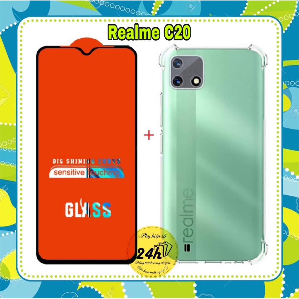 Kính Cường Lực Full Màn Hình Realme C20 + Ốp Lưng chống sốc 4 cạnh loại 1 Realme C20