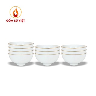 [HOT SALE] Bộ 10 Chén Kẻ Chỉ Vàng - Sứ Cao Cấp Minh Châu, muỗng sứ