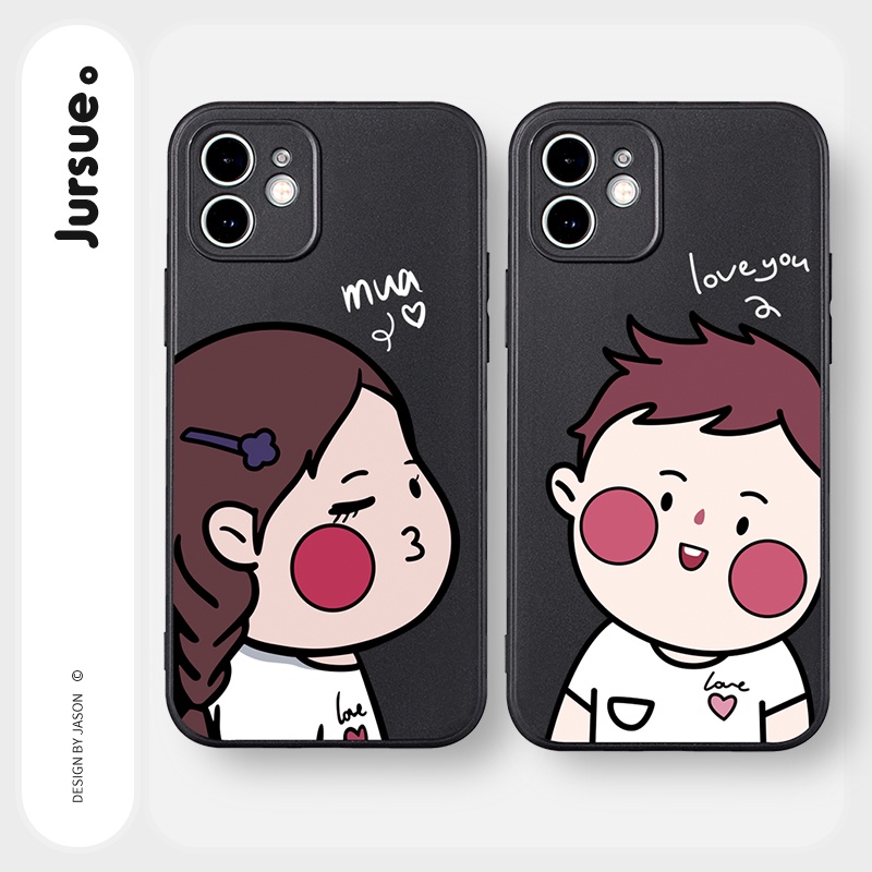 Ốp lưng JURSUE hoạt hình cặp đôi dễ thương đẹp cho iPhone 13 12 11 Pro Max SE 2020 X XR XS ip 8 7 6 6S Plus kute Y216
