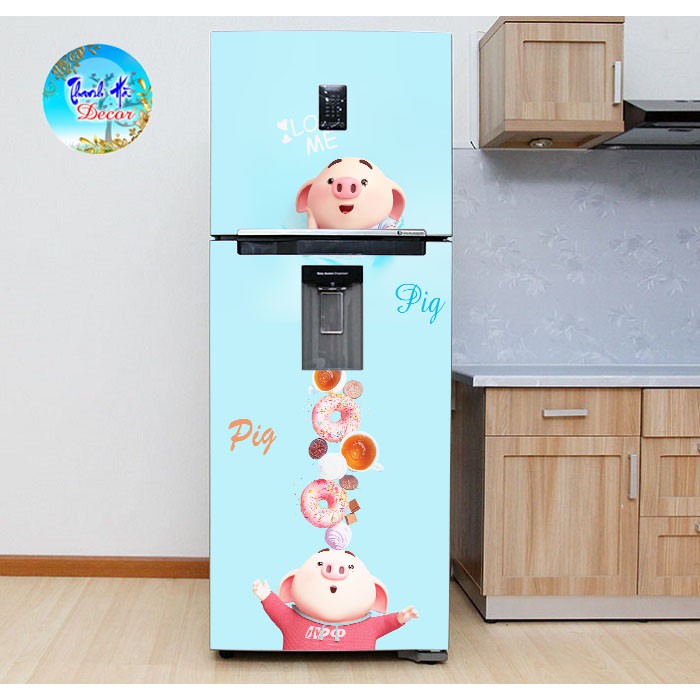 Decal dán tủ lạnh cao cấp - Mẫu PIG Siêu Cute