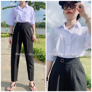 Quần tây đai tròn lưng cao