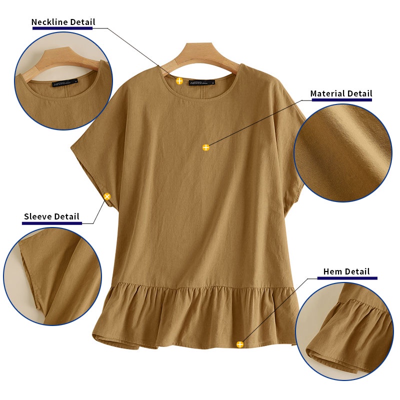 Zanzea Áo Thun Nữ Ngắn Tay Cổ Tròn Form Rộng Thời Trang Hàn