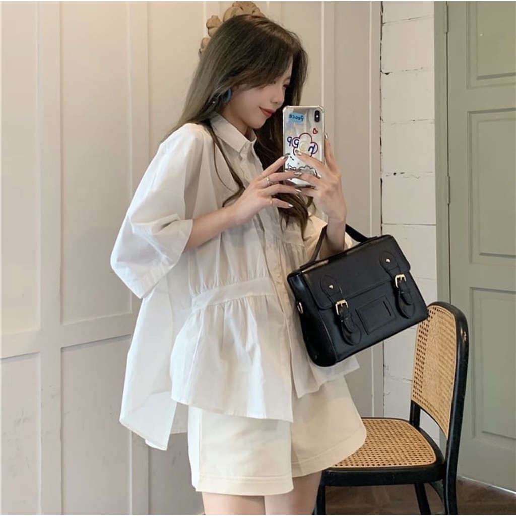 [Có sẵn] [FreeShip] [Ảnh thật] Áo sơ mi babydoll trắng form to rộng / Babydoll trắng dáng mới ah