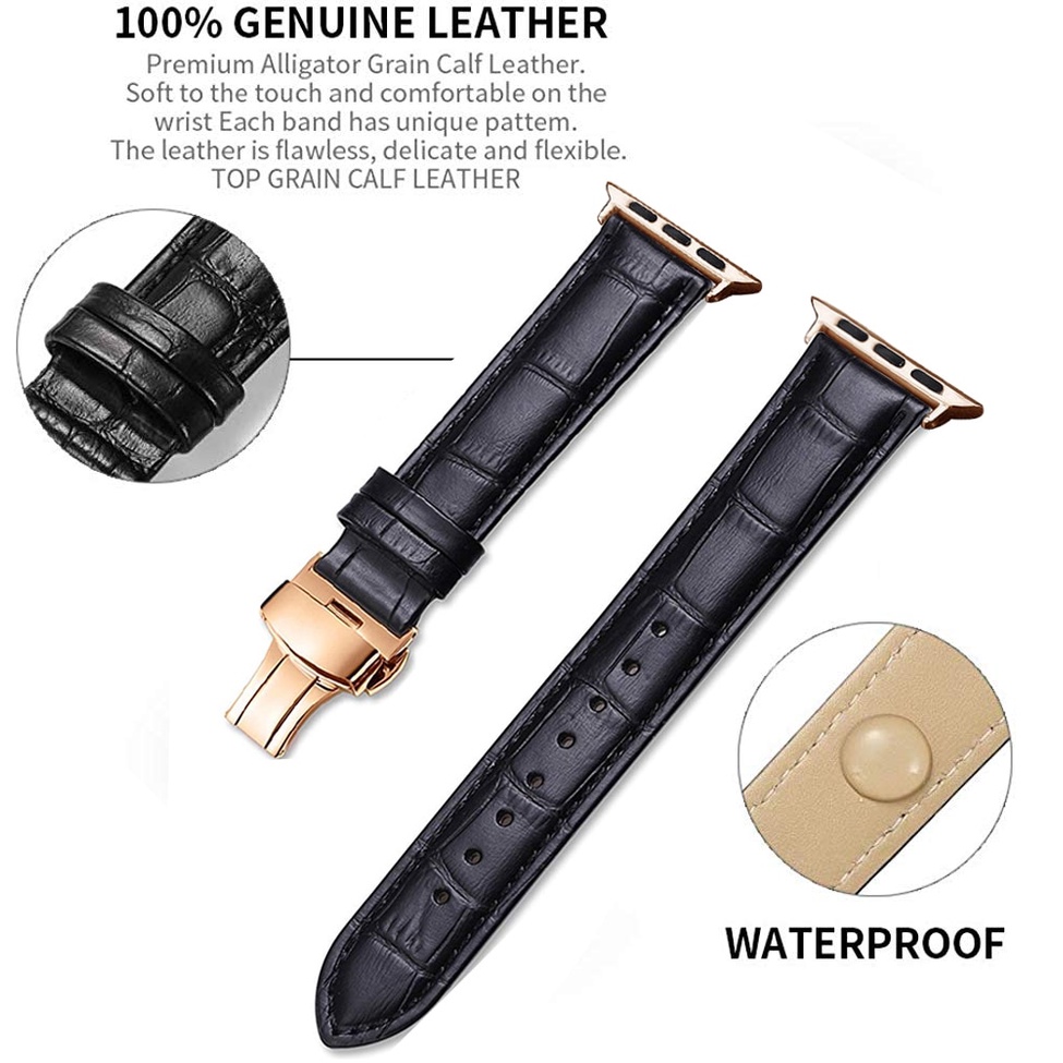 Dây đeo da phối khóa bướm cho đồng hồ thông minh Apple Watch 6 5 4 Se 44mm 40mm 42mm 38mm Iwatch 5 4 3 2 1