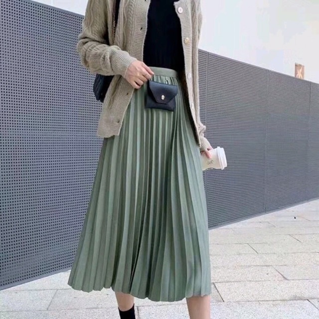 Chân váy xếp ly dài kèm ví