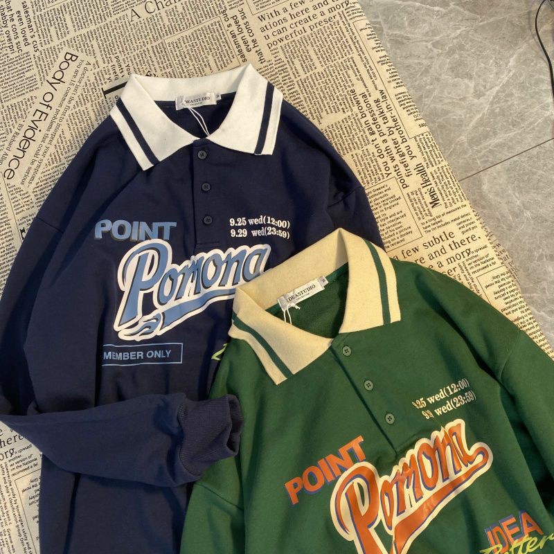 [ORDER] Áo sweater polo nỉ da cá cho nữ dáng rộng in chữ Point Pomona dành cho cá tính street style 2 màu (ảnh thật) | BigBuy360 - bigbuy360.vn