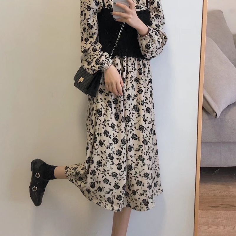 Bộ đầm hoa tay phồng thời trang hàn quốc dành cho nữ